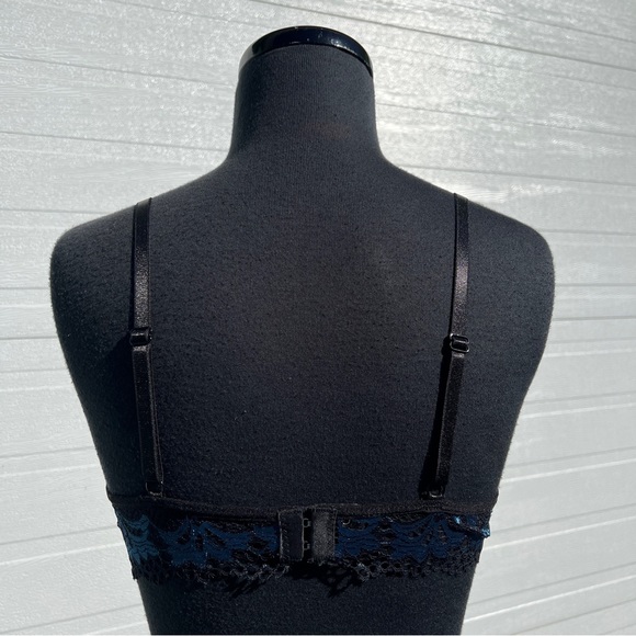 Knotty Knickers Midnight Bloom Black and Blue Metallic Lace Bralette, M - Picture 4 of 13